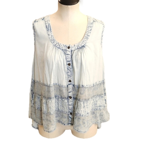 WOMENS Rachel Zoe light chambray embroidered tank top size Small. - Picture 1 of 14
